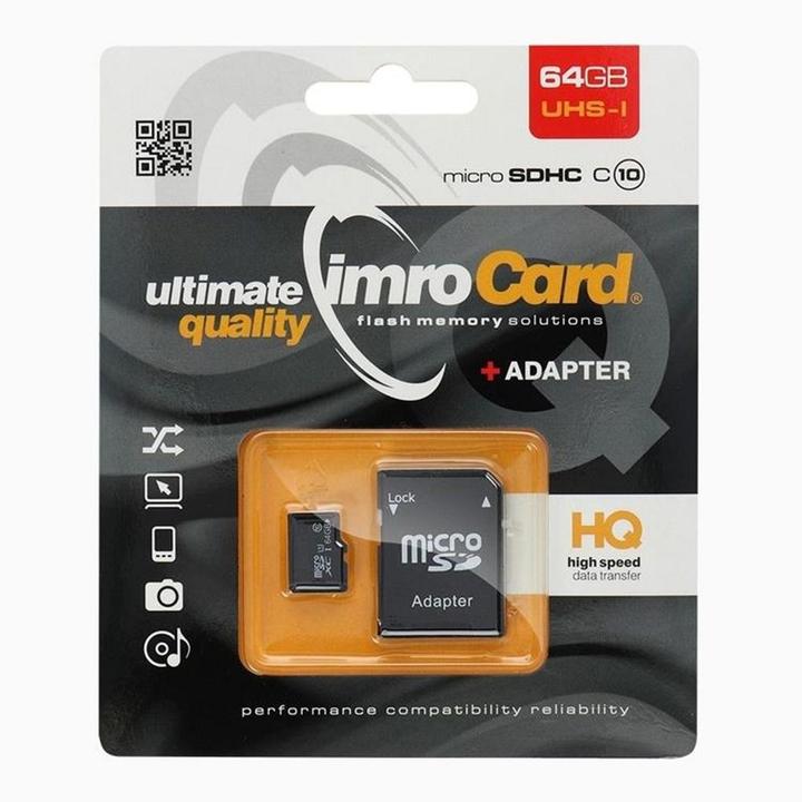 Produktbild IMRO 10/64G UHS-I ADP - 64 GB - MicroSDHC - Klasse 10 - UHS-I - 82 MB/s - 21 MB/s (64 GB, microSDHC, U1, UHS-I)