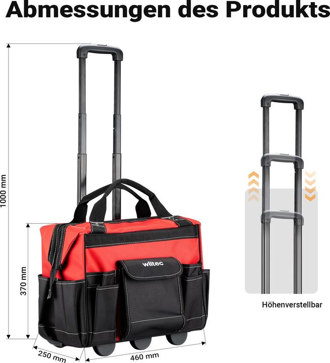 Produktbild Wiltec Werkzeugtrolley 46x25x43cm Werkzeugkoffer 19 Fächer Werkzeug Trolley
