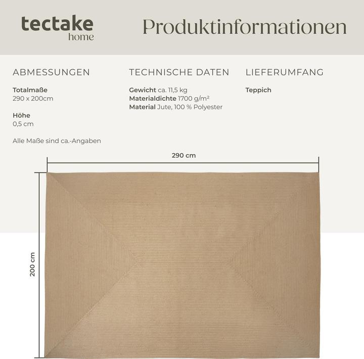 Immagine prodotto tectake Tappeto intrecciato Vibe in juta, stile boho-chic (290 x 200 x 0,5 cm)