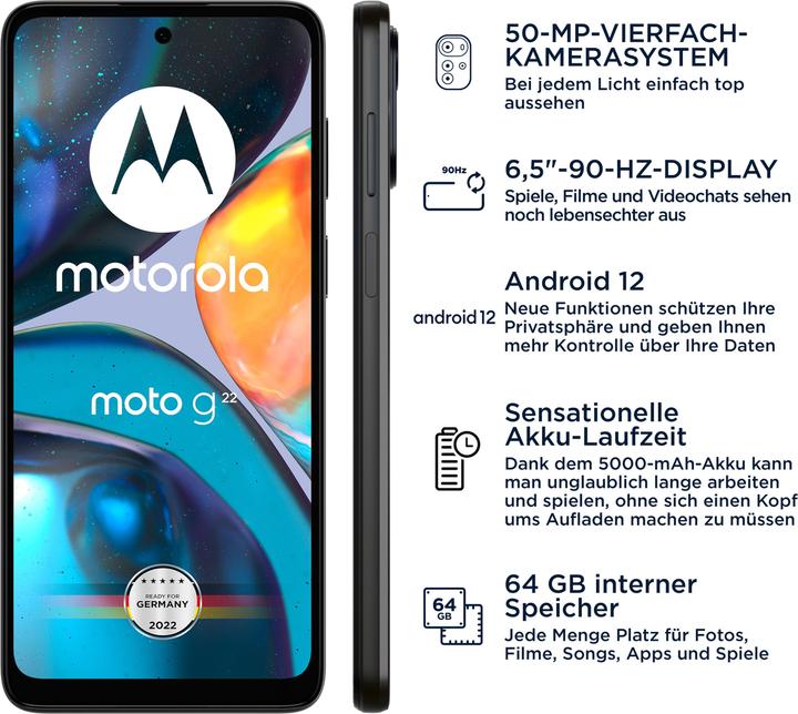 Actual product image Motorola Moto G22 (64 GB, Cosmic Black, 6.50", Dual SIM, 50 Mpx, 4G)