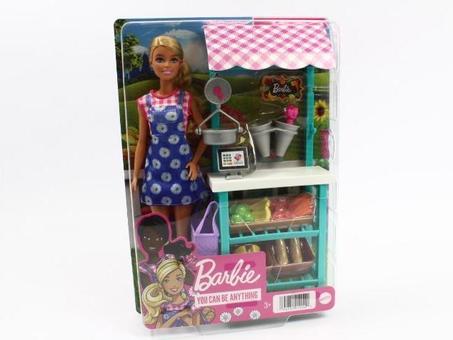Actual product image Barbie "Fun on the farm" farmers' market playset, -doll (blonde), market stall, till, vegetables, bread