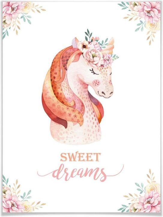 Produktbild Trenddeko Kvilis - Sweet Dreams - Einhorn mit Blumenkranz (120 x 150 cm)