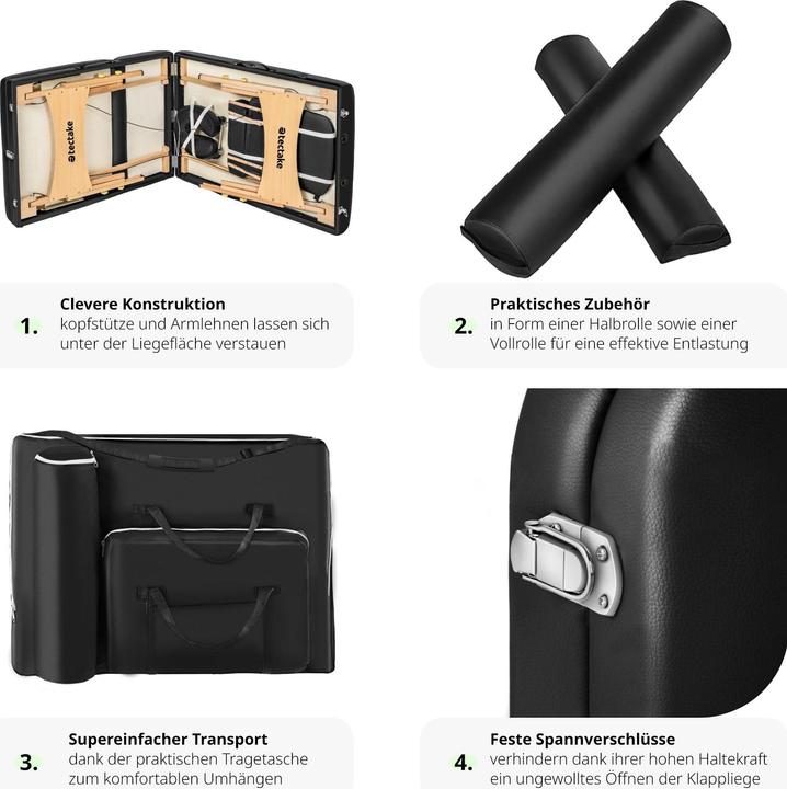 Produktbild tectake 3 Zonen Massageliege-Set Somwang mit 7,5cm Polsterung, Rollen und Holzgestell