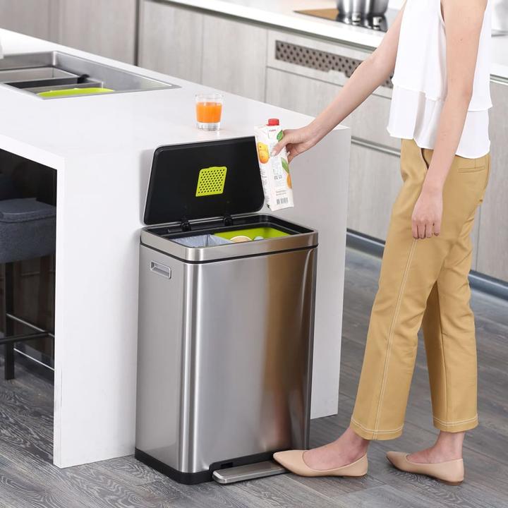 Produktbild EKO Mülltrennsystem X-Cube Tretmülleimer Edelstahl 2 x 20 L aus gebürstetem Edelstahl mit extra bre (40 l)