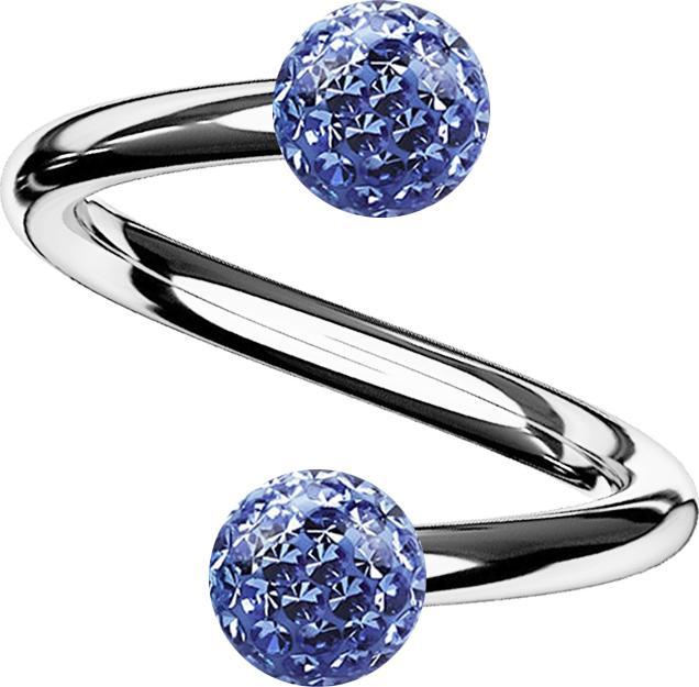 Star Piercing Spirale silber mit zwei Kristallkugeln hellblau Epoxy Schutzschicht (Titan G23, ohne Messing)