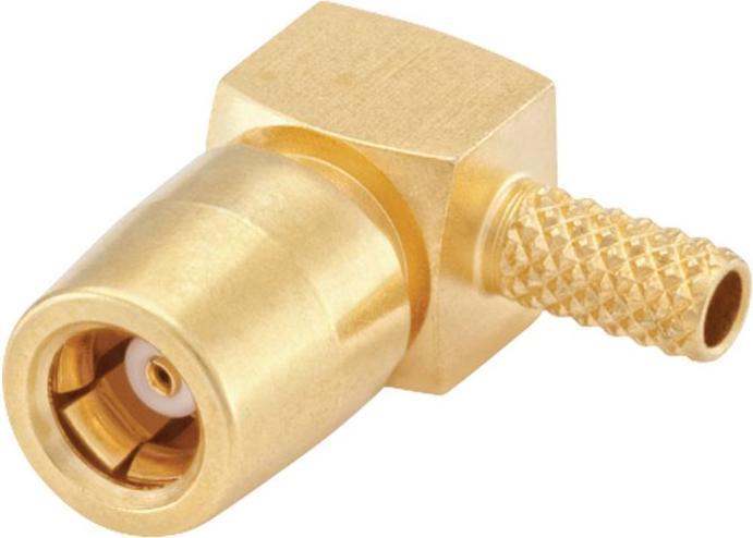 Rosenberger Kabelbuchse SMB abgew., SMB, Messing, Buchse, Rechter Winkel, 50Ohm, Lötanschluss, Crimp-Anschluss