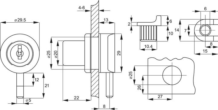 Actual product image Siso Cylinder glass door lock (cylinder lock) with different locking mechanisms Zamak black