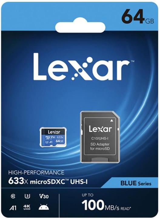 Produktbild Lexar High-Performance 633x microSDHC/microSDXC UHS-I U3 (64 GB, microSDXC, U3, UHS-I)