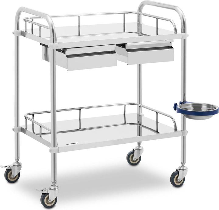 Produktbild Steinberg Laborwagen Edelstahl Aufbewahrungswagen Labor Rollwagen 2 Ablagen 2 Fächer 20 kg