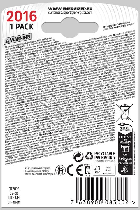 Produktbild Energizer CR2016 Lithium (1 Stk., CR2016, 90 mAh)