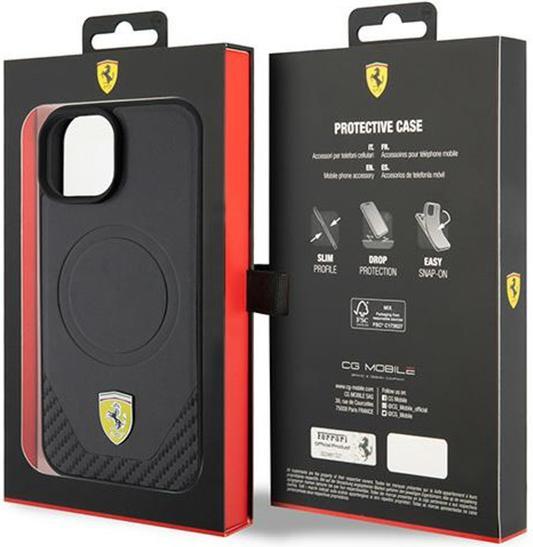 Actual product image Ferrari FEHMP15SPTEK iPhone 15 6.1" czarny/black hardcase Carbon Metal Logo MagSafe (Apple iPhone 15)