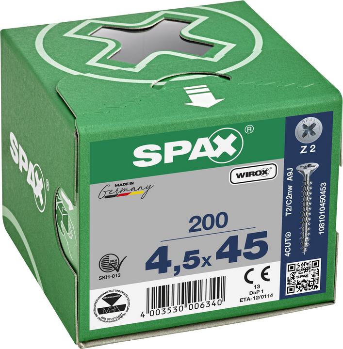 Productafbeelding Spax Schroef R 88094 Verzonken kop met punt-/kruisuitsparing -PZ 4,5 x 45/39-Z Verzinkt staal WIROX (200 Schroeven per stuk)