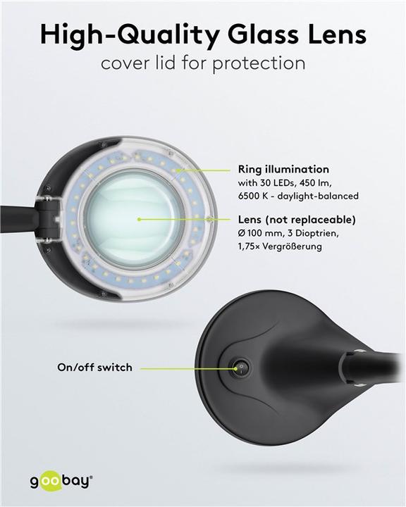 Image du produit Goobay Lampe loupe à LED sur pied, 6 W, noire