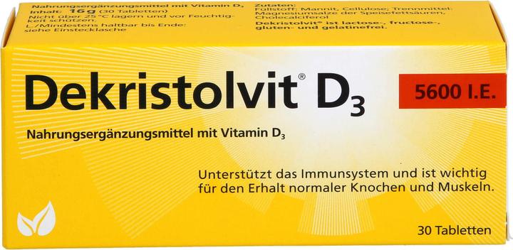 Nutritional values and ingredients Dekristolvit D3 5600 I.E. tablets, 30 pcs. tablets (30 Piece, Pills)