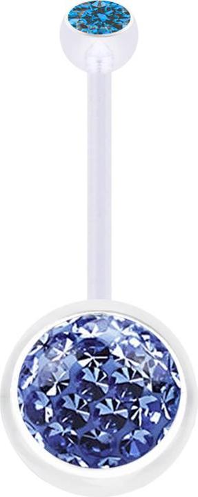 Produktbild Star Piercing Banane transparent mit Kugel Kristall hellblau und Kugel Kristall hellbau Epoxy Schutzschicht (Bioflex, ohne Messing)