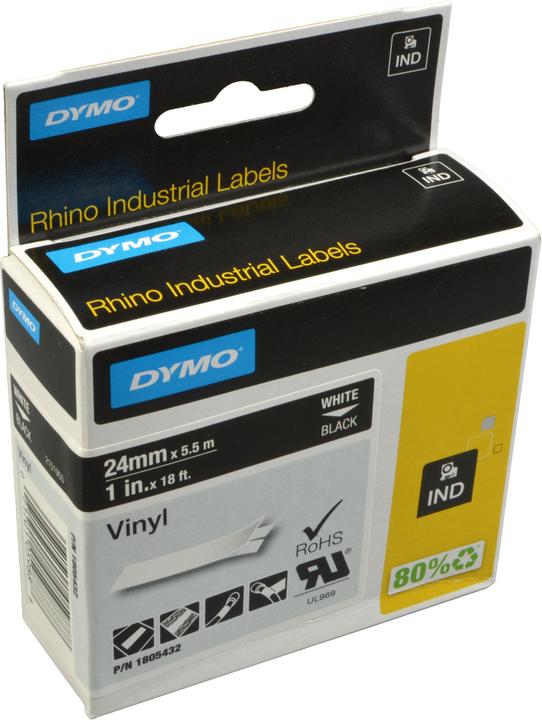 Produktbild Dymo Rhino 24mm weiß auf schwarz Vinyl (2.40 cm, Schwarz)
