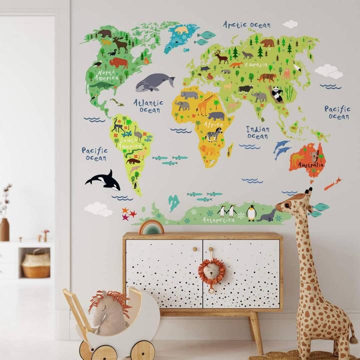 Produktbild Trenddeko tierische Weltkarte (140 x 105 cm)