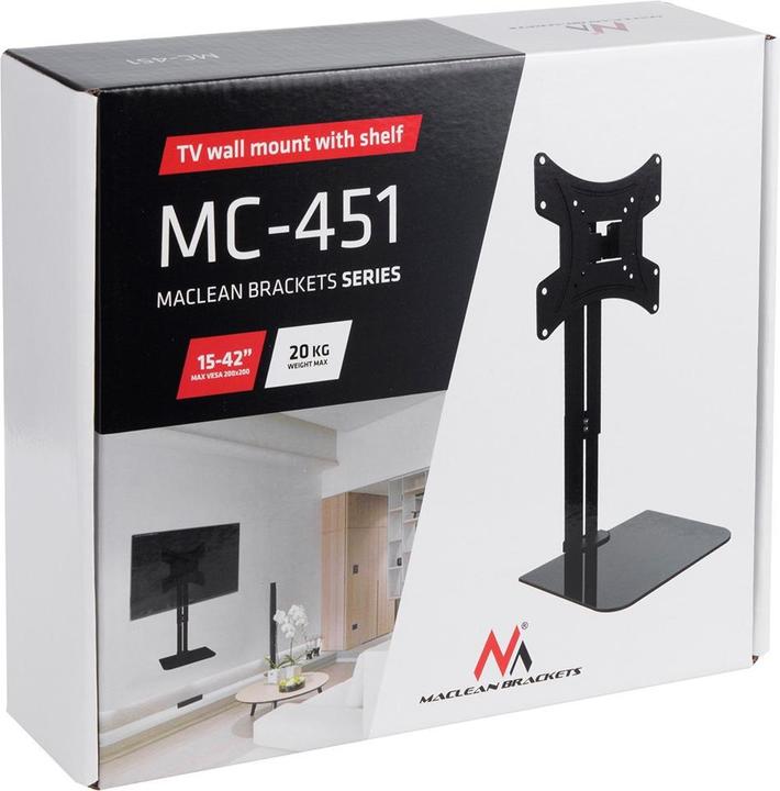 Produktbild Maclean Uchwyt na ścianę do TV z półką, max. 20kg, max. VESA 200x200, dla TV 15-42", MC-451 (Wand, 42", 20 kg)