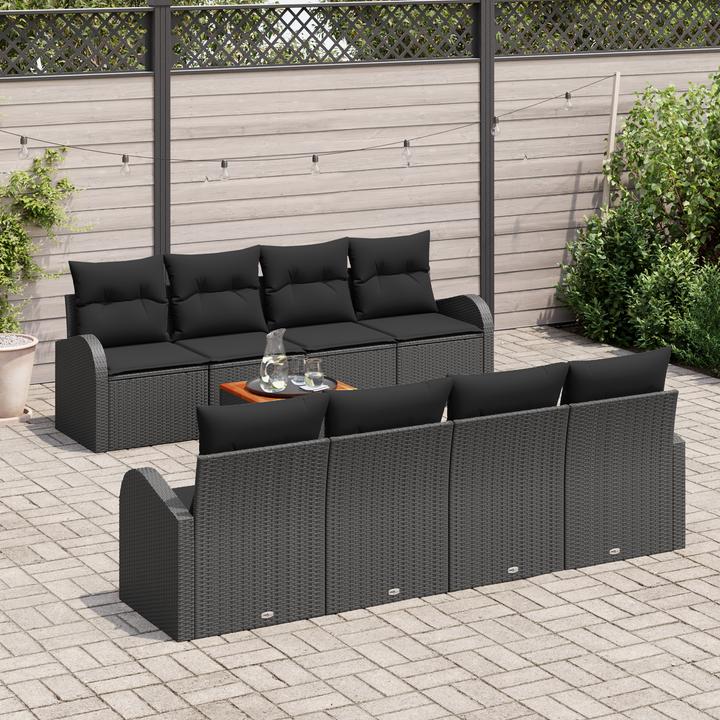 Actual product image VidaXL 9-piece garden sofa set with cushions black poly rattan acacia