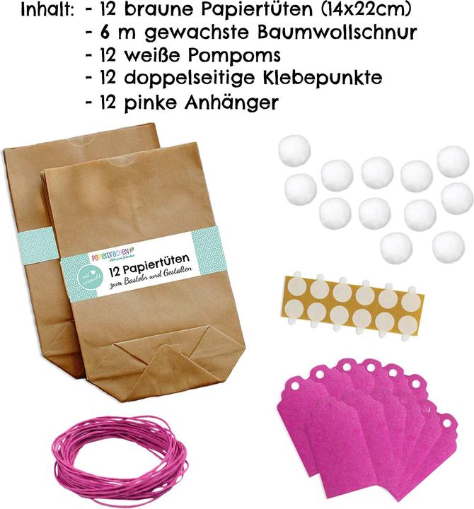Immagine prodotto Papierdrachen Coniglietto di Pasqua - borse con ponpom - (rosa) (Borsa da regalo, 12 x)