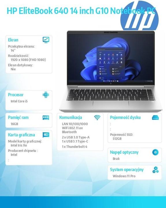 Produktbild HP 640 14 G10 (14", Intel Core i5-1335U, 16 GB, 512 GB, Eng. Int.)