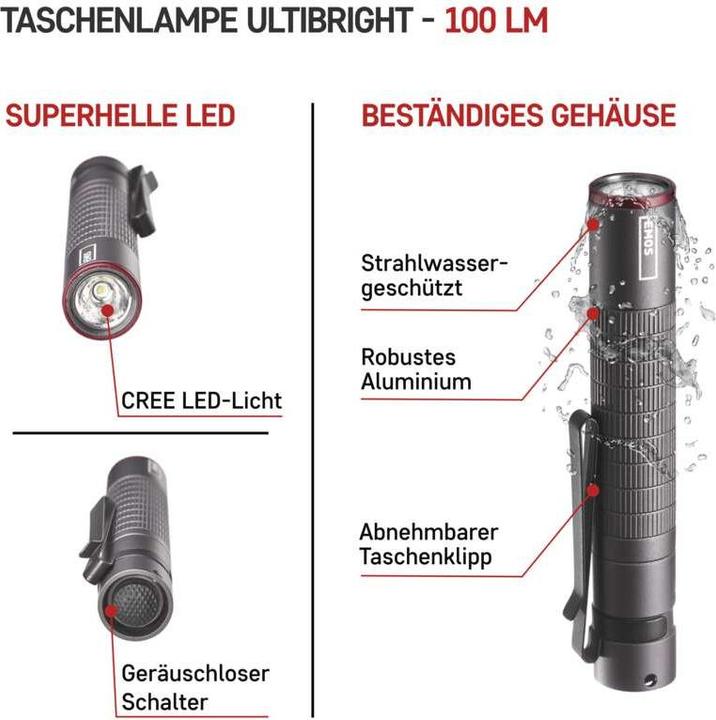 Actual product image Emos Latarka Latarka metalowa CREE LED Ultibright 50 100lm 1xAAA P3150 (9.80 cm, 100 lm)
