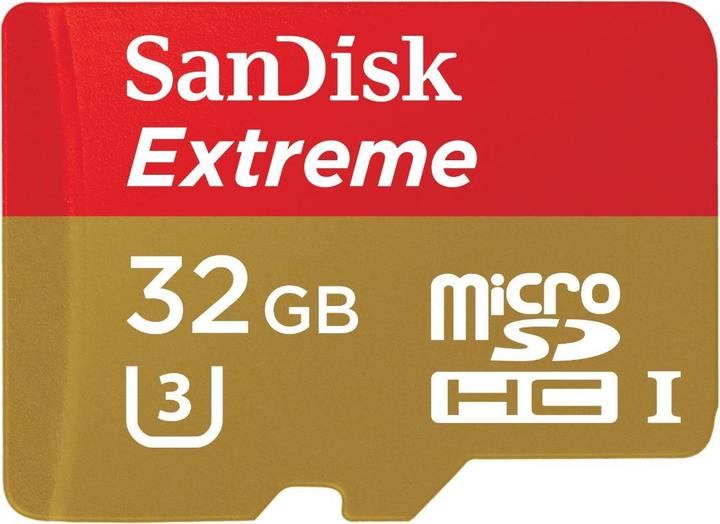 Actual product image SanDisk Extreme microSDHC U3 with adapter (32 GB, microSDHC, U3, UHS-I)