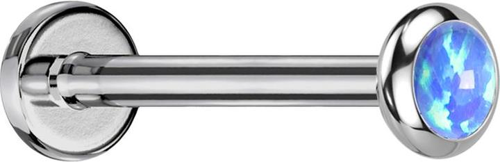Produktbild Star Piercing Micro Threadless Labret silber Scheibe abgerundet Opal blau (Titan G23, ohne Messing)