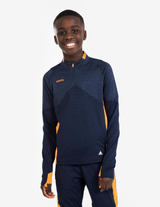 Kipsta Kinder Fussball 1/2 Zip - CLR marineblau/orange
