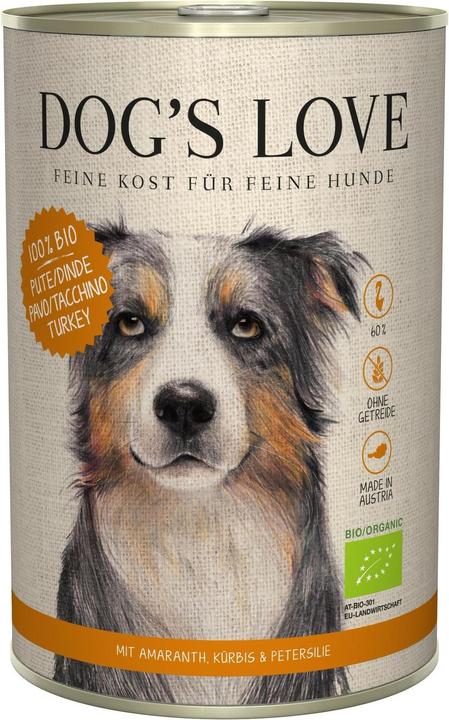 Actual product image Dog's love BIO turkey, amaranth, pumpkin & parsley (Adult, 1 pcs., 400 g)