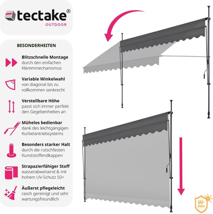 Actual product image tectake Tenda a morsetto con manovella, altezza regolabile (4 m)