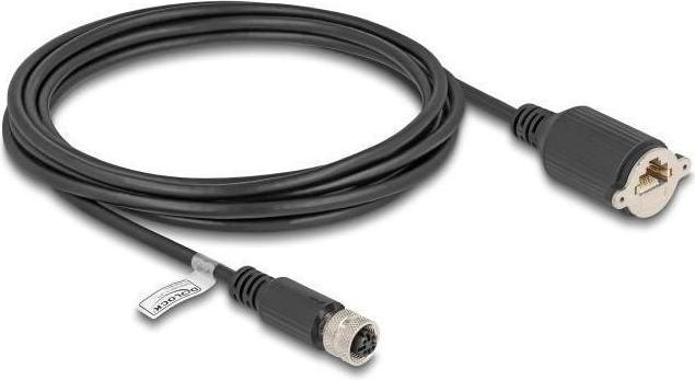Produktbild Delock M12 Kabel D-kodiert 4 Pin Buchse zu RJ45 Buchse zum E (F/UTP, CAT5e, 3 m)