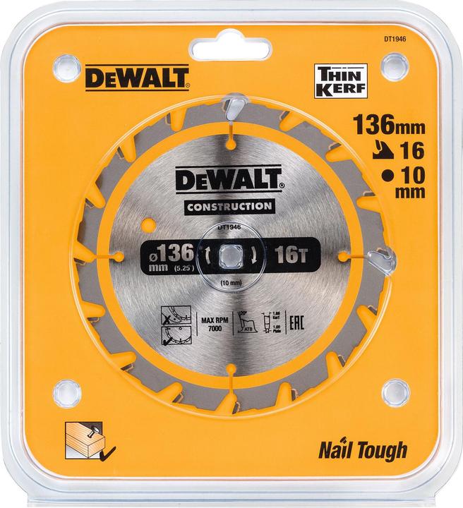 Actual product image DeWalt Ø 136/10mm circular saw blade for cordless saw 16W teethDT1946