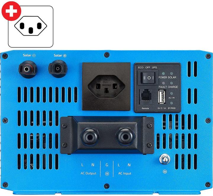 Produktbild Ective SSI 25 Sinus-Wechselrichter 2500W 24V mit Netzvorrang, Ladegerät & MPPT Laderegler (CH-Stecker)