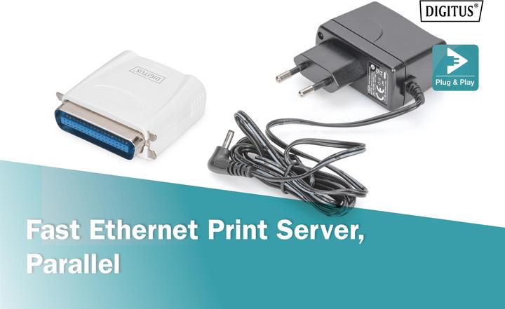 Actual product image Digitus Fast Ethernet print server 1xParallel 1xRJ-45 incl. power supply unit