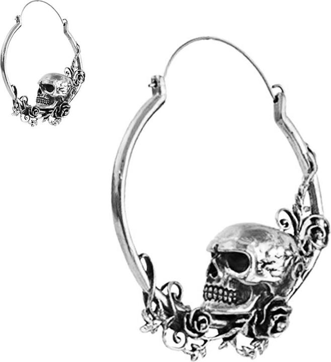 Produktbild Star Piercing Ohrring silber Totenkopf mit Rosen (Messing)