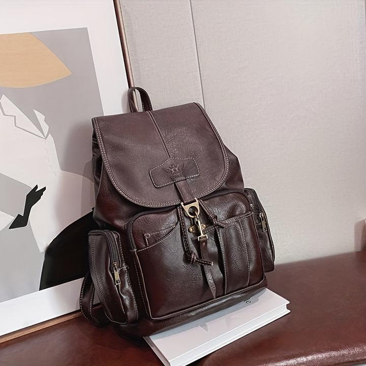 Only-Bags.Store Vintage PU-Leder-Rucksack, modische Klappe Design Reisetasche, vielseitige tägliche & College