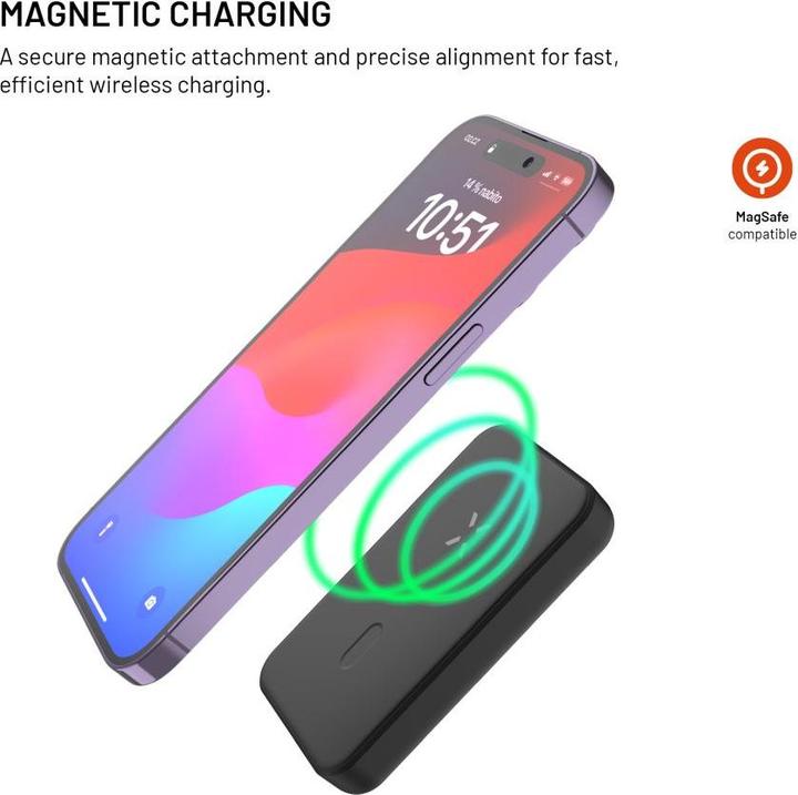 Actual product image Fixed MagZen Trådløs PD 20W Power Bank 10.000 mAh Sort Powerbank - Sort - 10000 mAh (10000 mAh, 12 Wh)