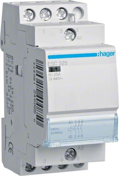 Actual product image Hager ESC325. Contact current carrying capacity: 25 A, cable cross-section: 1/6 mm², operating