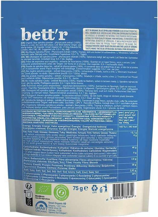 Valeurs nutritives et ingrédients Bett'r Spiruline bleue (1 pièce(s), Poudre, 75 g)