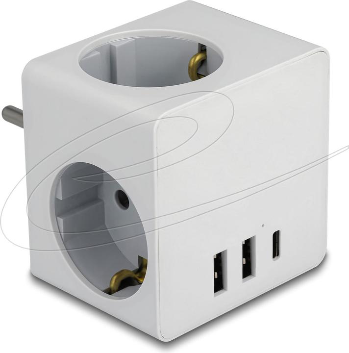 Delock Stopcontactkubus 3-voudig met kinderslot en USB-lader wit (3 x, CEE 7/3)
