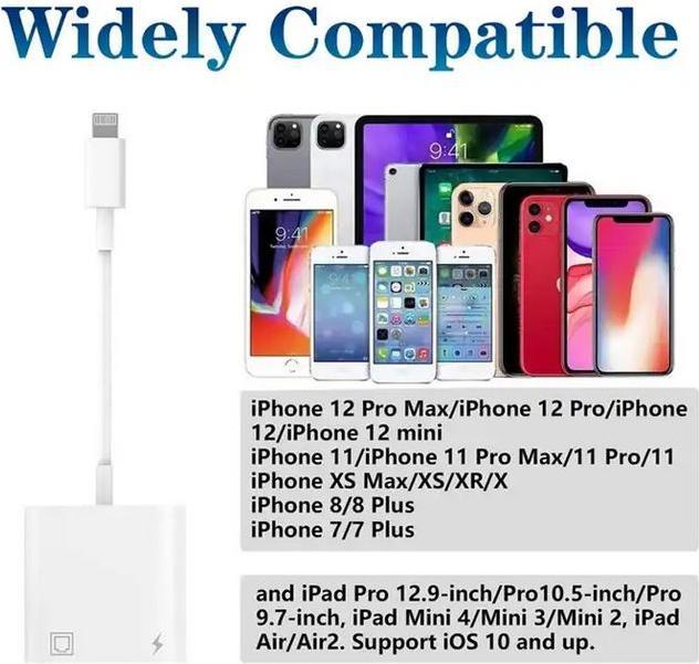 Actual product image PhoneLook Multiport Lightning to RJ45 Ethernet LAN adapter with USB-C power connection