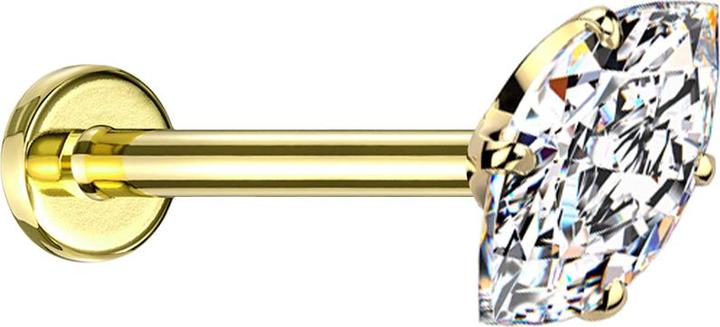 Star Piercing Micro Threadless Labret vergoldet mit Oval Kristall silber gefasst (ohne Messing, Titan G23)