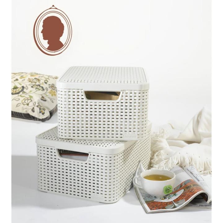 Actual product image Curver Basket with lid Rattan Style M cream (40 x 29 x 19 cm, 18 l)