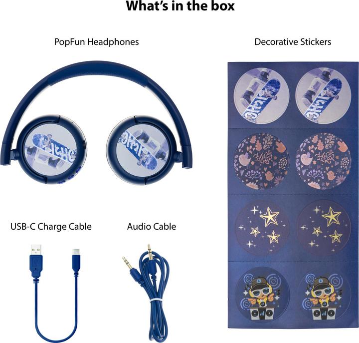 Actual product image Buddyphones kids headphones wireless POPFun (Blue)