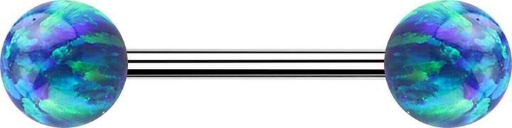 Image du produit Star Piercing Micro Barbell argent avec deux boules opales bleues (Acier chirurgical 316L, sans laiton)