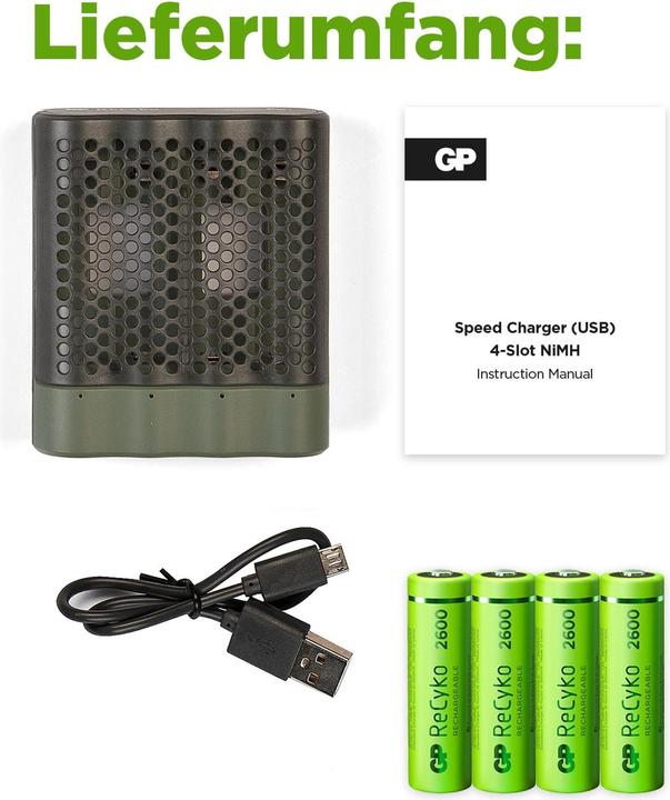 Actual product image GP Batteries ReCyko M451/270 4-Port USB Ladegerät inkl.4xAA NiMh 2600mAh (5 pcs., AA, 2600 mAh, Rechargeable battery)