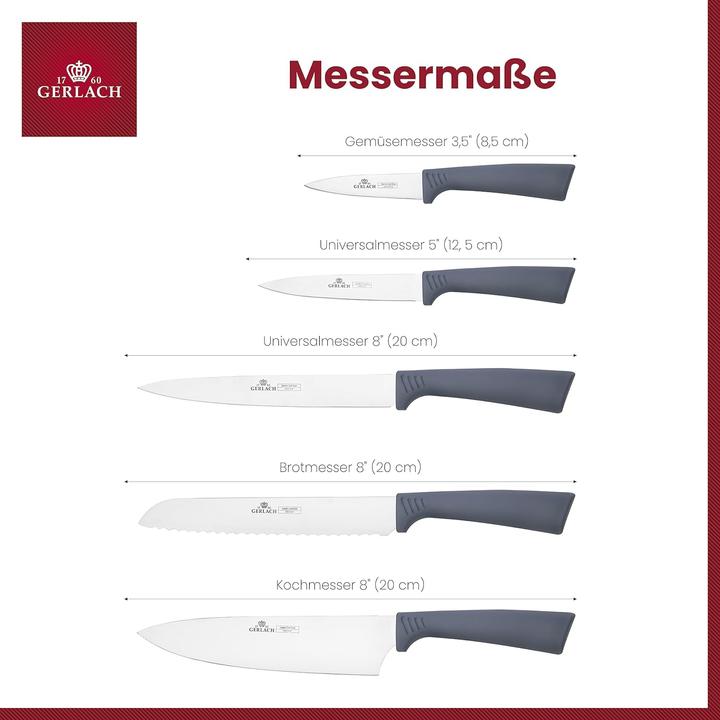 Actual product image Gerlach Knife Set In Block Smart Grey, Stainless Steel, Grey, 16 x 12 x 36.5 cm, 5 units