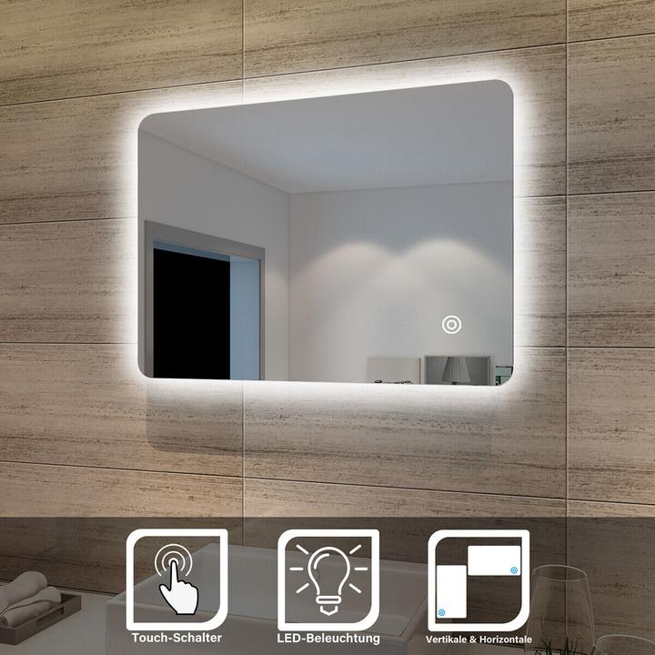 Actual product image SONNI LED bathroom mirror, light mirror, wall mirror with touch switch, bathroom mirror with light (50 x 70 cm)