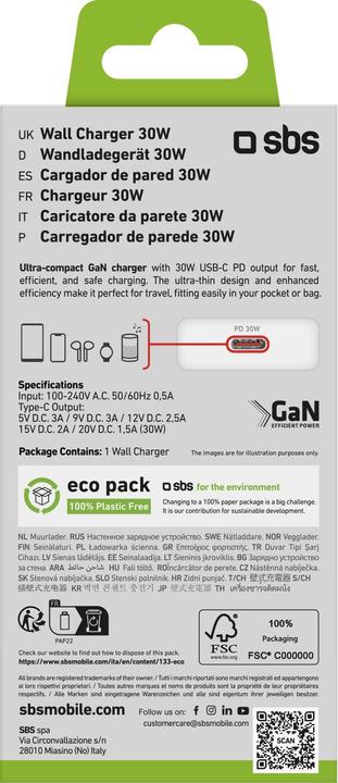 Energy Label SBS PD Travel Charger UltraSlim 30W USB-C GaN white (30 W)